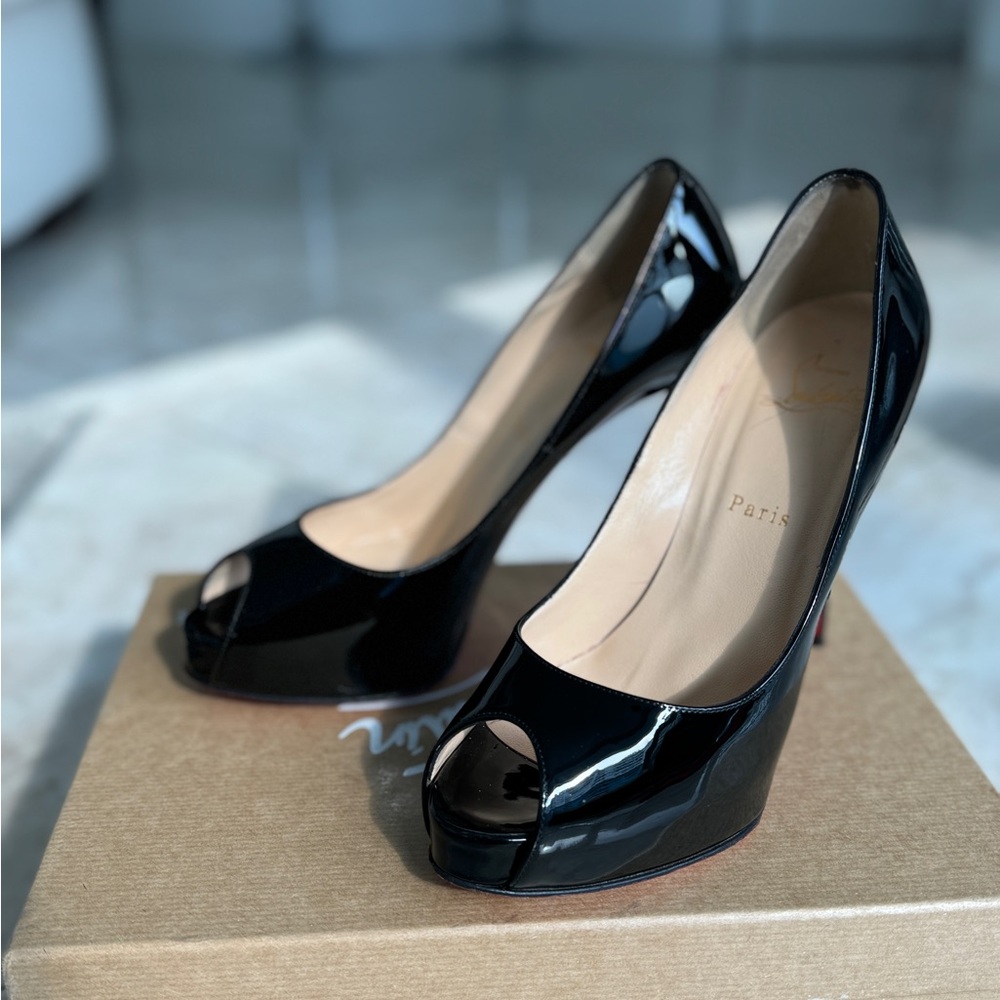 Christian Louboutin Black Peep-Toe Pumps
